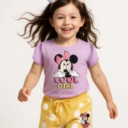 kookie kids india disney Kookie Kids Disney Single Jersey Knit Half Sleeves Shorts Night Suit With Minnie Mouse Graphics - Purple & Yellow-picture-36