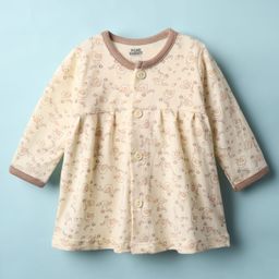 Pink Rabbit Single Jersey Knit Full Sleeves Front Open Frock with Bird Print - Light Brown-picture-29