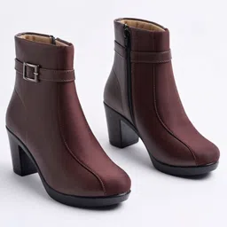 Shoetopia Embroidered Zipper Closure Boots - Brown image 1