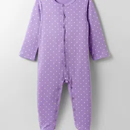 kookie kids india Kookie Kids Interlock Knit Full Sleeves Footed Sleepsuit With Polka Dot Print - Lilac-picture-20