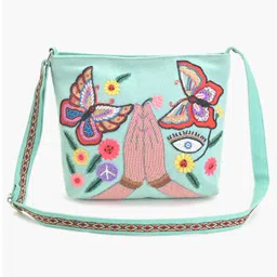 Boho girl Turquoise Bliss Embellished Crossbody Bag with Adjustable Lace Shoulder Strap, Beaded Design, and Spacious Compartments for Everyday Use-image-3