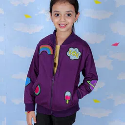 The Mom Store Cotton Blend Knit Full Sleeves Rainbow & Ice Cream Patch Detailed Light Winter Bomber Jacket - Purple-picture-28