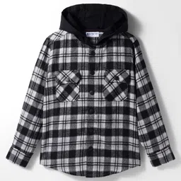 kookie kids india Kookie Kids Woven Full Sleeves Hooded Shirt With Checks - Black-picture-32
