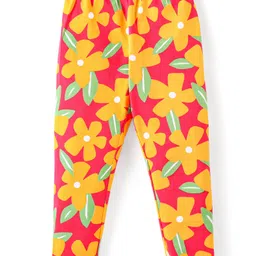 Babyhug Cotton Lycra Full Length Leggings Floral & Polka Dot Print Pack of 3 - Navy Pink & Red image 2