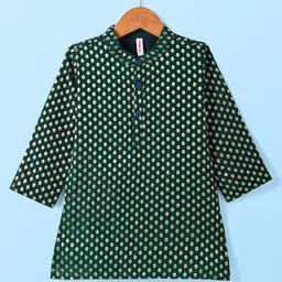 Babyhug Woven Full Sleeves Foil Printed Kurta Pajama Set - Dark Green image 2