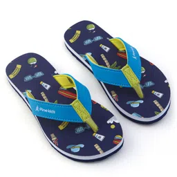 Pine Kids Flip Flops With Tropical Theme Print - Navy Blue image 2