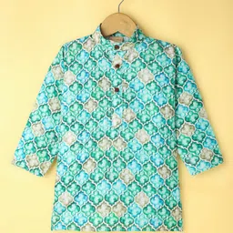 Ridokidz Full Sleeves Abstract Printed & Sequins Embellished Kurta Pyjama Set - Green image 2