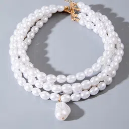 Shining Diva Fashion Gold-Plated Artificial Beaded Choker Statement Necklace image 4