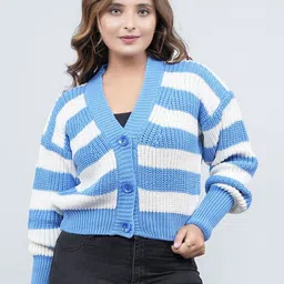 FEVERFEW Women Striped Woollen Cardigan-picture-20