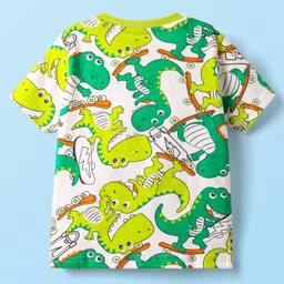 Babyhug Cotton Knit Half Sleeves Co-ords Night Suit With Dino Print - White image 3