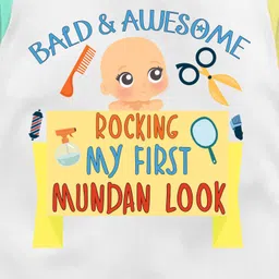 The Peppy Tend 100% Cotton Mundan Theme Full Sleeves Rocking My First Mundan Look Text Printed Romper - Multi Colour image 4
