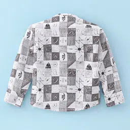 Rikidoos Full Sleeves Abstract Printed Shirt With Pant Suspender & Bow Set - White & Grey image 3