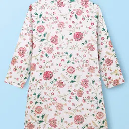 EARTHY TOUCH Woven Full Sleeves Kurta Pajama Set with Floral Glitter Print - Off White image 3