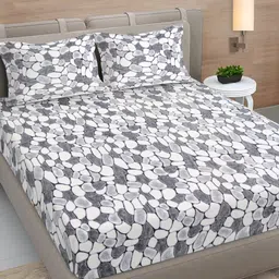 Myntra Elegant Homes Grey & White King Bedsheet with 2 Pillow Covers-picture-26