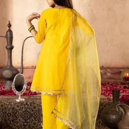 pspeaches Girls Embroidered Regular Dupion Silk Kurta with Trousers & With Dupatta image 3