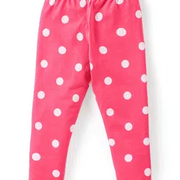 Babyhug Cotton Lycra Full Length Leggings Floral & Polka Dot Print Pack of 3 - Navy Pink & Red image 4