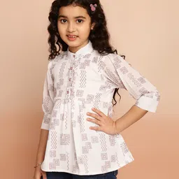 ISHTI Three Fourth Sleeves Beads Embellished Peplum Top - White image 5