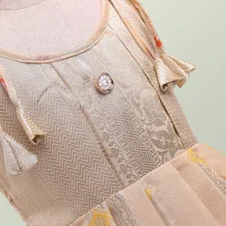 Bhartiya Paridhan Silk Woven Sleeveless Foil Printed Ethnic Dress with Gota Patti Detailing - Beige image 4