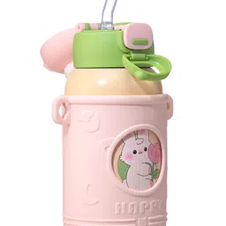 ZOE Stainless Steel Dino Printed Sipper Water Bottle with Strap Cream - 500 ml image 5