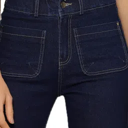 KASSUALLY Dark Blue Cotton Relaxed Fit High Rise Jeans image 5