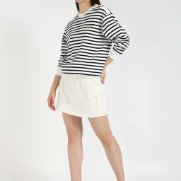 Tommy Hilfiger White & Black Cotton Regular Fit Striped Sweatshirt image 5