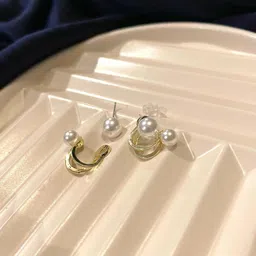 PolluxCraft Korean Gold-Plated Pearls Studded Contemporary Studs-picture-31