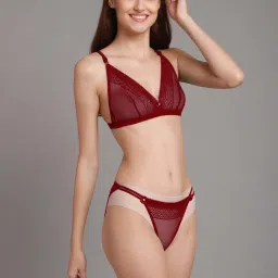 AROUSY Green & Maroon Self Pattern Bra Panty Set - Pack Of 2 image 5