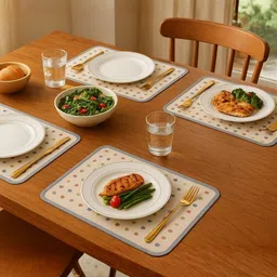 YELONA 2Pcs Beige & Blue Patterned Waterproof Heat-Resistant Anti-Slip Table Placemats image 5