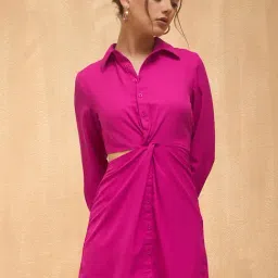 Rare Women Pink Colour Mini Solid Dress-image-73