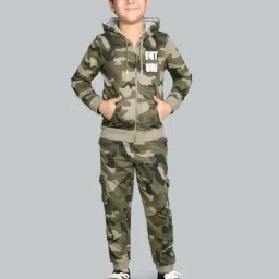Plum Tree Boys Olive Green Cotton Camouflage Joggers-image-73