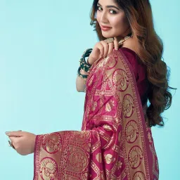 Satrani Wine Art Silk Woven Saree With Unstitched Blouse image 5