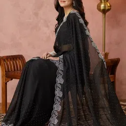 Satrani Black Georgette Embellished Saree With Unstitched Blouse image 5