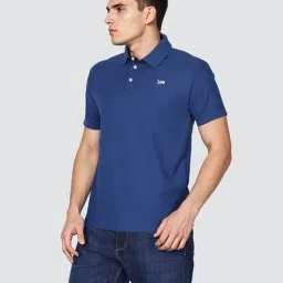 Lee Men Solid Blue Polo Neck Regular Fit Tshirt image 4