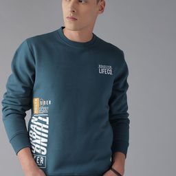 The Roadster Lifestyle Co Men Teal Blue Printed Sweatshirt-picture-5