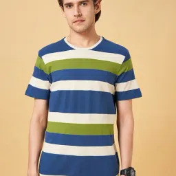 SF Jeans by Pantaloons Dark Blue Cotton Slim Fit Striped T-Shirt-image-47