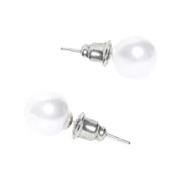 OOMPH Silver Round Crown Cubic Zirconia & White Pearl Stud Earrings - Set of 2 image 5