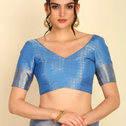 Soch Womens Turquoise Blue Ethnic Motifs Woven Jacquard Weave Silk Blend Saree image 5