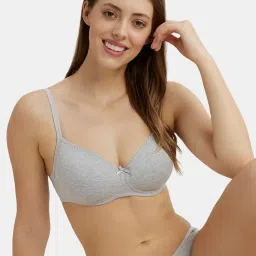 Jockey 1723 Wirefree Padded Super Combed Cotton Elastane Lace Styling T-Shirt Bra-Steel Grey Melange image 5