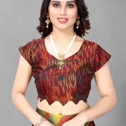 FABMORA Multicolored Floral Print Saree With Unstitched Blouse image 5
