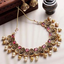 Panash Gold Plated & Red Antique Jewellery Set-picture-3