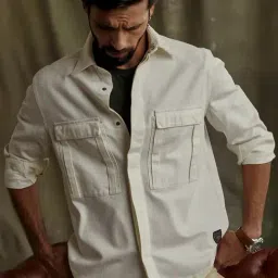 ANDAMEN Off White Regular Fit Cotton Overshirt-picture-28