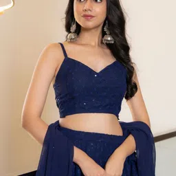 HOUSE OF JAMOTI Embellished Sequinned Ready to Wear Lehenga & Blouse With Dupatta image 2