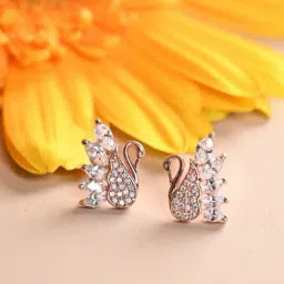 Clara 925 Silver Rose Gold Plated Swiss Zirconia Dancing Swan Stud Earrings Gift for Women-picture-18