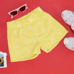 Pantaloons Junior Kids Lemon Yellow Embroidered Shorts-image-97