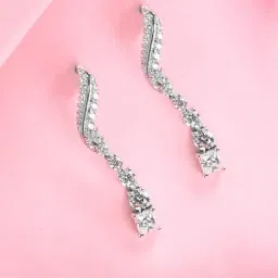 Clara 925 Silver Platinum Plated Swiss Zirconia Wave Drop Earrings Gift for Women-picture-24