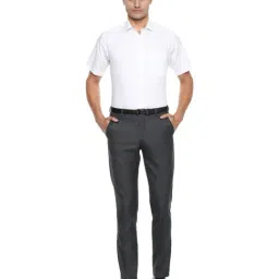 Louis Philippe Dark Grey Slim Fit Checks Flat Front Trousers image 5