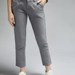 High Star Grey Cotton Slim Fit High Rise Trousers-image-35