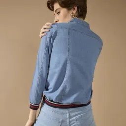 Dolce Crudo Blue Relaxed Fit Striped Jacket image 2