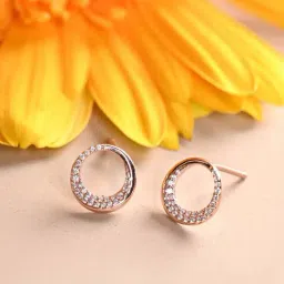 Clara 925 Silver Rose Gold Plated Swiss Zirconia Cerchio Stud Earrings Gift for Women-image-12