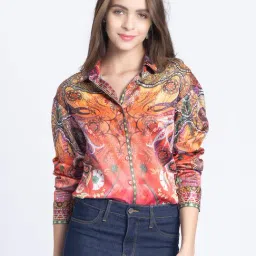 SHAYE Orange Printed Shirt-image-0